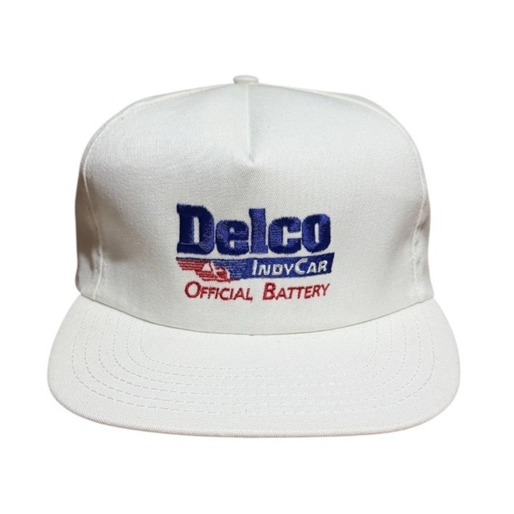 Vintage 80s Delco Indy Car Official Battery Snapback Sports Gear USA Cap Hat